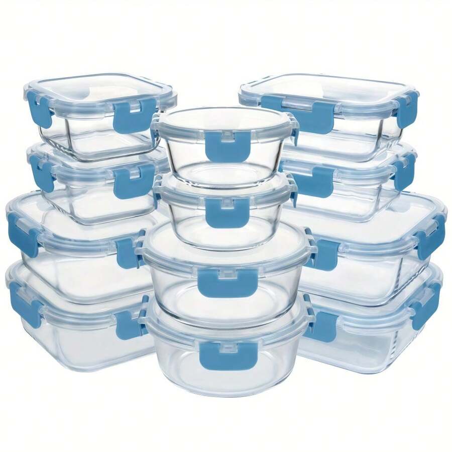 24-Piece Borosilicate Glass Food Storage Set – 12 Clear Bowls + 12 Snap-Fit Lids | Microwave-, Dishwasher-Friendly, Stackable Design | Perfect For Meal Prep, Snacks & Lunch Packing | Heat-Resistant, Non-Porous, Easy-Clean Glass Containers - View 1