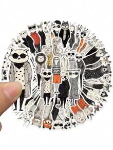 50pcs/Pack Retro Cartoon Fashion Animals Aesthetic Stickers, Decorative Decals For Stationery Notebook Phone Scrapbook Laptop Guitar Luggage Decals - Multicolor - View 6