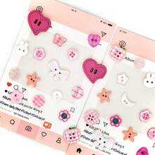 4/16/32/56/88/100Pcs Pink Mixed Resin Buttons, Heart Rabbit Flower Plaid Irregular Shaped Buttons, DIY Cream Glue Hair Clips Phone Case Handmade Decoration Accessories, Random Styles - Multicolor - View 9