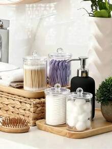 Cotton Swab Storage Box (Plastic Material), Suitable For Vanity Storage, Bathroom Storage, Desktop Storage, Makeup Brush Holder Vanity Accessory, Women's Room Decor, School Use - Multicolor - View 4