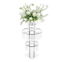 Silver 5-Tier Round Ice Curve Crystal Flower Stand, Multi-Layer Wedding Table Floral Display, Luxury Decorative Holder For Reception, Birthday Party & Home Decor - A - 查看 1