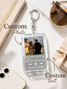 Personalized Photo Keychain, Custom Acrylic Key Ring, Music Player Style Keychain, Photo Memory Gift, Custom Text Key Holder, Couple Keepsake Gift - Multicolor - View 1