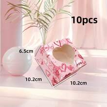 10Pcs 4.02*4.02*2.56in Sturdy Foldable Square Cardboard Gift Boxes, Heart Printed Pattern Favor Containers With Heart Cut-Out Clear Transparent Window, 4 Styles Available Packaging Boxes For Valentine's Day Party Candy Cookie Dessert Gift Wrapping - View 10