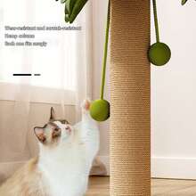 Interactive Cat Scratching Post Vertical Cat Scratcher With Ball Tracks & Hanging Balls - Wood Color - View 7