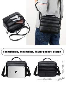 Wear-Resistant PU Leather Crossbody Bag For Men, Multi Independent Zipper Pockets Large Capacity Storage, Fits Smartphone Wallet Mini Tablet - Multicolor - View 10
