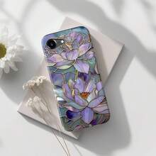 For IPhone 16e Case - Wireless Charging Compatible - Dual-Layer Hard Shell + Silicone Cover - Shockproof Protective Phone Case With Stylish Designs For Women - Abstract Lotus - 白色 - 查看 3