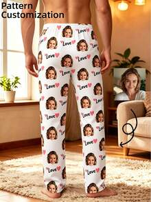 Men's Customized Photo Home Pants (1pc): Choose Your Favorite Photo To Print, Have A Unique Personalized Look, Super Cool! - White - View 3