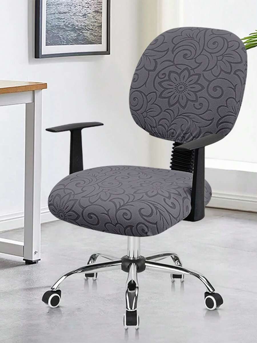 2pcs/Set (Back Cover + Seat Cover) Solid Color Jacquard Split Office Chair Cover, Modern Style Elastic Polyester Split Office Chair Cover, Suitable For Office, Study, Home Use, All Seasons - Grey - View 1