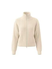 Women's Casual Commute Stylish Elegant Relaxed Solid Color Stand Collar Long Sleeve Drop Shoulder Double Front Zipper Slim-Fit Sweater, Fall Winter - Apricot - View 5