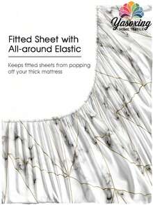 4-Piece Classic Geometric Marble Pattern Bedding Set, Easy Care Soft Bedding, Floral Fitted Sheet Set (1 Flat Sheet + 1 Fitted Sheet + 2 Pillowcases), Deep Pocket Up To 11.8 Inches, Soft And Breathable, Back To School Dorm Bedding Set - Black and White - View 4