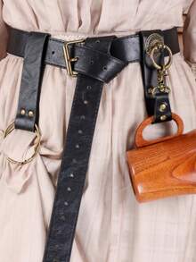 3 Peças Cinto Largo de Couro PU Vintage Medieval de Halloween, Fivela de Cinto e Clipe de Saia, Acessórios de Cosplay de Bruxa Renascentista e Cavaleiro - A - Visão 6