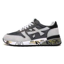 Men's Retro Color Block Suede Panel Sneakers Breathable Mesh Casual Running Shoes Non-Slip Printed Sole Fashion Walking Trainers - 邇富大米黑白灰 - 查看 2