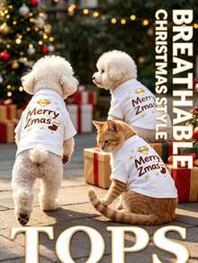 1 Stück Weihnachtliche Festliche Muster Haustier Oberteile, leichte atmungsaktive Freizeitkleidung für Hunde & Katzen Feiertags-Verkleidung - Verschiedenfarbig - Übersicht 4