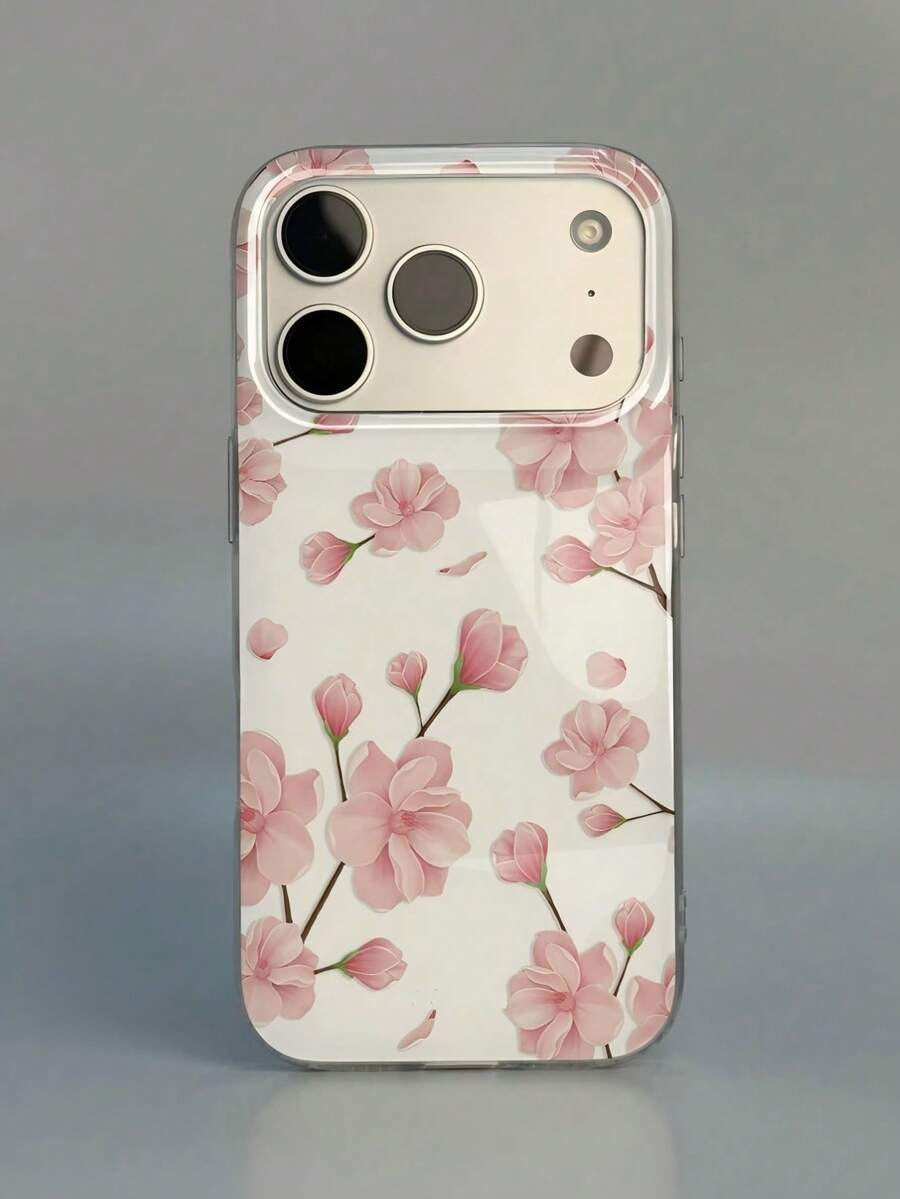 1pc Pink Floral Pattern Design Phone 17 Pro Max Phone Case, Compatible With Phone 16 Pro Max, 15 Pro Max, 14 Pro Max, Korean Style High-End Fashion Fun Phone Case, Compatible With 11/12/13/14/15/16 Pro Max Plus, Elegant Design Suitable For Men And Women, Perfect Gift For Girlfriend On Christmas, Valentine's Day, Easter, Wedding Season And Birthday! - White - View 1