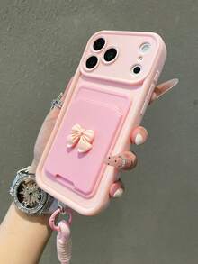 1件裝奢華極簡蝴蝶結卡套鑽石沙漸層手機殼附掛繩，適用 Apple 18 Pro Max/18 Pro/17 Pro Max/17 Pro/17 Air/17/16 Pro Max/16/15 Pro Max/15/14/13/12/11 保護殼 - 粉色 - 查看 5