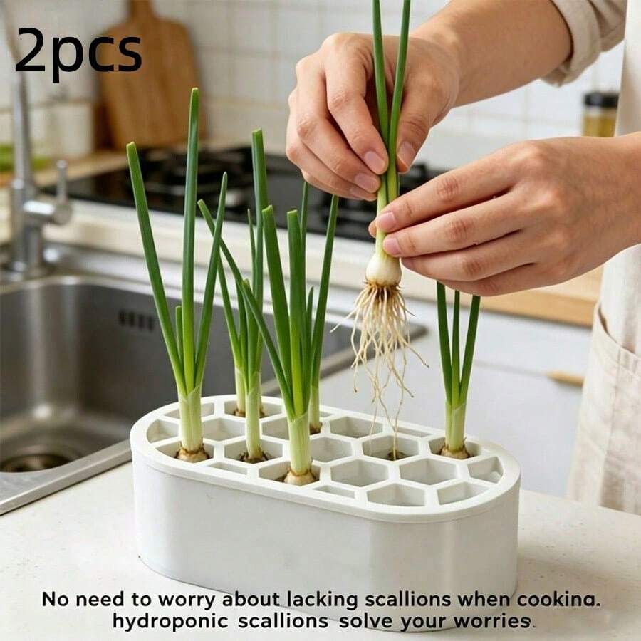 2pcs Hydroponic Green Onion Growing Kit, Soilless Reusable Green Onion Growth Container With Multi-Hole Lid, Suitable For Desktop And Windowsill, Ideal For Small Home Gardening Beginners - Multicolor - View 1