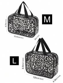 1/3pcs Transparent Zipper Travel Toiletry Bag, Black Leopard Print Portable Large Capacity Makeup Organizer, Multi-Functional Waterproof PVC Cosmetic Bag Set, Beach Bag, Vacation Essential, Lightweight Storage, Durable And Fashionable, Suitable For Home Use - Black Leopard Print - View 15