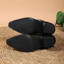 بوتات كاحل فرنسية عتيقة بكعب عالي سميك مجعدة، بوتات كاوبوي غربية، بوتات فارس مع إبزيم حزام - كاكي - مشاهدة 5