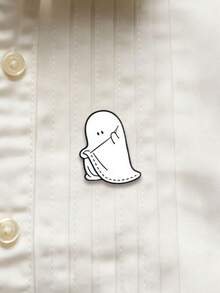Sewing Ghost Enamel Pin Halloween Cartoon Spirit Sewing Cloth Brooch Fun Quirky Decor Badge - White - View 5