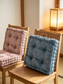Solid Color Square Tie-On Chair Cushion, Thickened Pleated Filled Seat Pad, Soft Velvet Non-Slip Dining Chair Pad, Suitable For Home Kitchen Office - Multicolor - View 4