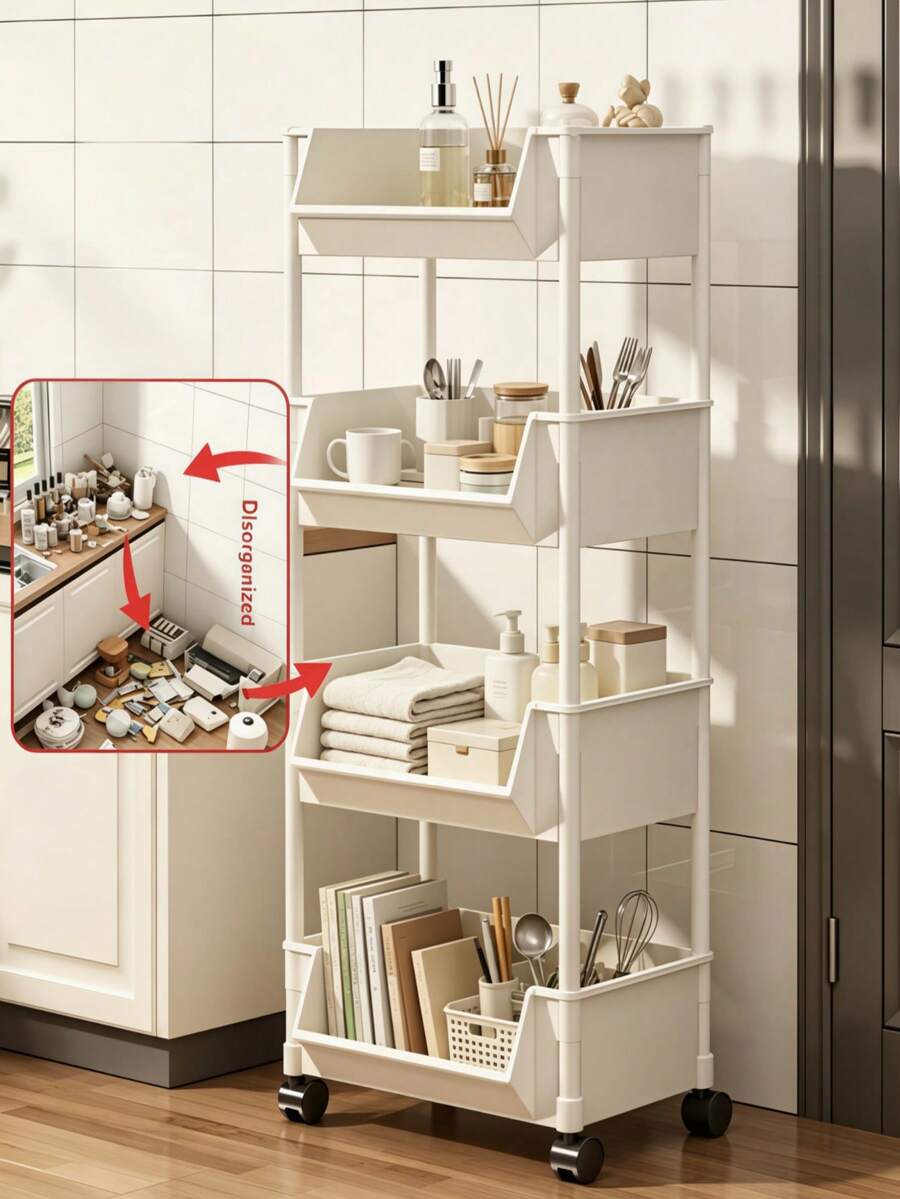 Multi-Tier Home Storage Rack, Simple Movable Balcony Organizer, Floor Standing Shelf, Rolling Utility Cart, Multi-Layer Living Room Book & Bag Storage Rack, Mobile Kitchen Fruit & Vegetable Basket