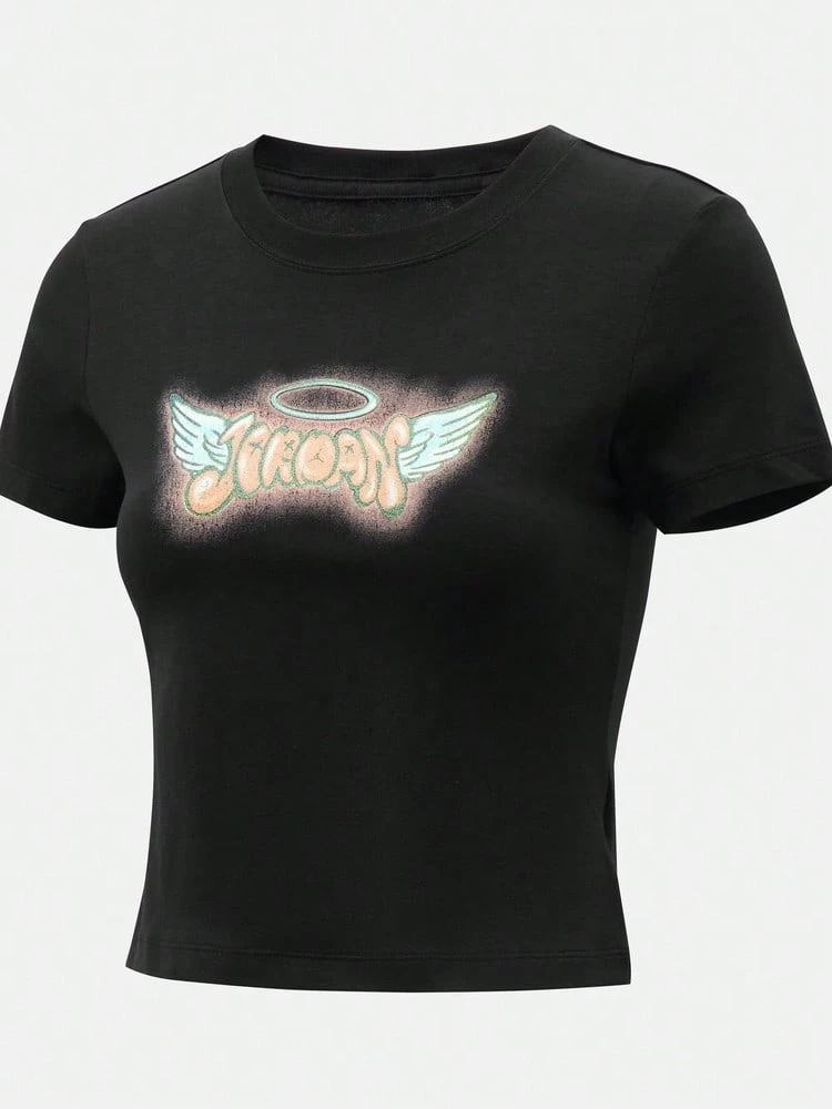 Jordan Women's AS W J SS TMID GFX TEE HL Short Sleeve Knit Collarless T-Shirt TIM7149-010 - Black - View 1