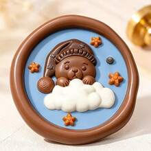 Sleepy Bear Wax Seal Stamp, 1pc, 25mm Matte Embossed, Cute Star Sleeping Bear Pattern, Suitable For Wedding Invitations, Holiday Cards, Wine Bottle Sealing, Gift Box Packaging, Handwritten Envelopes, Souvenir Decoration, Various Handmade DIY Crafts - Sleepy Bear - View 4