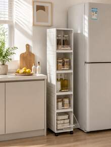 3/4/5-Layer Narrow Space-Saving Storage Cabinet With Sliding Doors, Multi-Functional Floor-Standing Storage Unit, Suitable For Kitchen, Bathroom, Storage Room, Compact Vertical Cabinet For Small Spaces, Multi-Layer Shelves With Drawer Gaps, Flip-Top Narrow Gap Storage Cabinet - Clear - View 4
