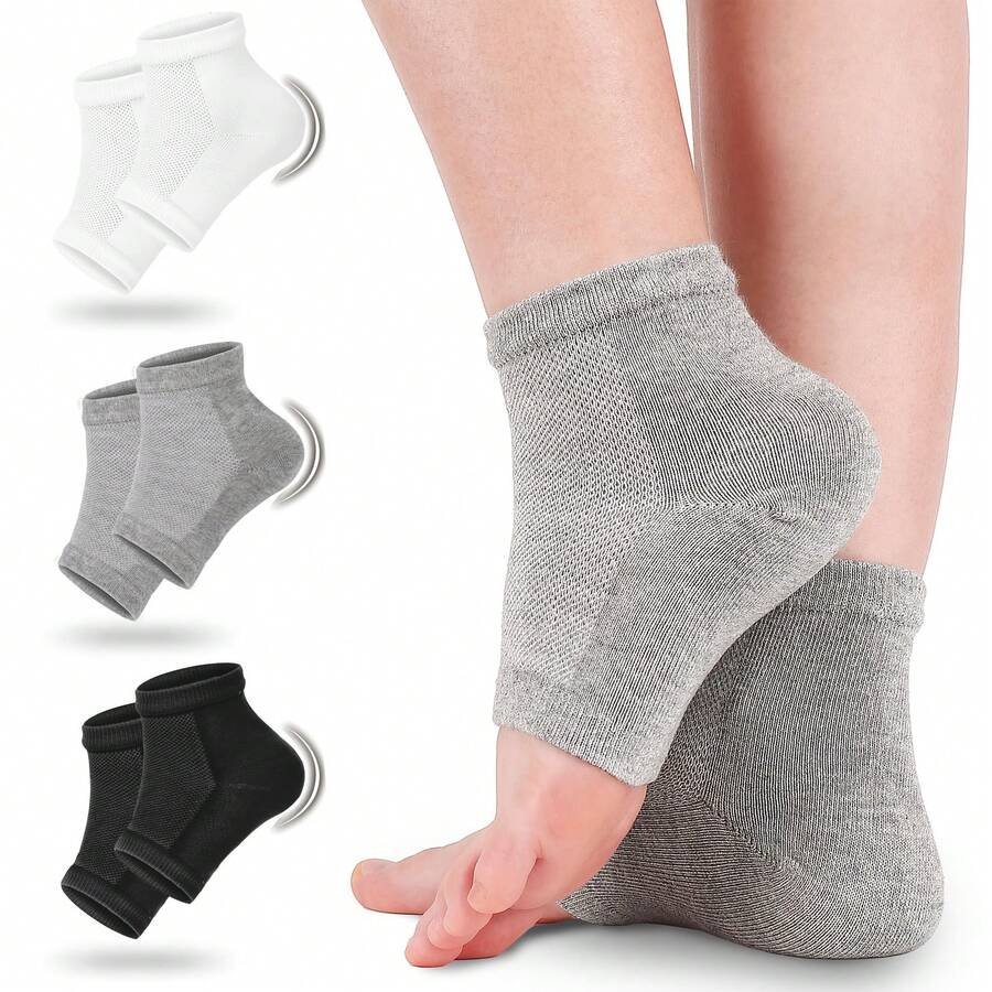 Set de 3 Pares de Calcetines de Gel para Talones, Calcetines Hidratantes sin Dedos para el Cuidado de Talones Secos y Ásperos - Gris - Ver 1