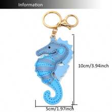 Blue Summer Popular PU Leather Marine Life Seahorse Keychain Handbag Backpack Car Clothing Decoration Pendant Friend Birthday Gift - A - View 2