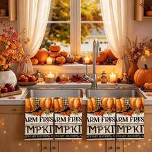 2/4/48pcs Autumn Series Farm Fresh Pumpkin Minimalist Text Pattern Printed Kitchen Towels - Super Soft, Highly Absorbent Polyester Dish Cloths And Hand Towels, Perfect For Holiday Decor, Kitchen Decor, Party Decor - Multicolor - View 3