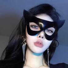 1pc/Luxury Glossy Black Cat Ear Half Face Mask, Women's Concave Eye Mask, Mysterious Elegant Royal Style, Suitable For Party - Multicolor - View 11