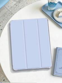 1件灰色藍色三折平板電腦保護殼，附筆槽，兼容 iPad Mini 4/5/6/7/Air/Air 2/9.7/10.2/10.5/10.9 (Air 4-Air 8)/Pro 11/10th Gen/A16/Pro 11 2024 與 Galaxy A8，柔軟磨砂翻蓋式保護殼，三折支架，睡眠/喚醒功能，內置筆槽，不含筆 - 灰藍色 - 查看 5