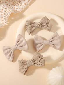4pcs Fresh Style Children's Bow Hair Clips, Holiday Party Girls Ponytail Hair Accessories, Travel Style - Brown - View 4