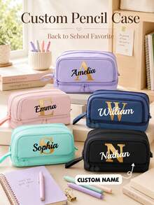 Large Capacity 4-Layer Pencil Case, Supports Personalized Name Customization, Suitable For Male And Female Students, Office Stationery Storage, Multi-Compartment Stationery Bag, Pencil Case Storage Bag - Multicolor - View 1