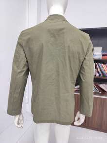 Mercer Haus Spring/Autumn Men's Hunting Jacket, Suit Collar, 4 Pockets, Loose Fit, Versatile Casual Shacket - Army Green - View 4