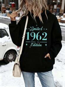 Women's Limited Edition1962Hooded Sweatshirt,Round Collar Design,Loose Design,Street Hip-Hop Style,Comfortable To Wear,Personalized Print. - 黑色 - 查看 7