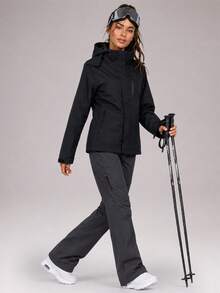CZRLHYT Women's Hooded Softshell Jacket With Zipper Pockets, Suitable For Hiking, Camping, Climbing, Casual Outdoor Sports - Black - View 2