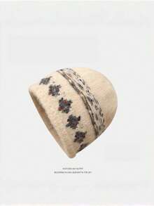 1pc Knitted Beanie Hat, Warm Hat For Autumn/Winter, Outdoor Warm Hat, Street Vintage Rolled Edge Jacquard Knitted Hat, Winter Warm Beanie With Large Head Circumference And Face-Slimming Effect - Multicolor - View 10