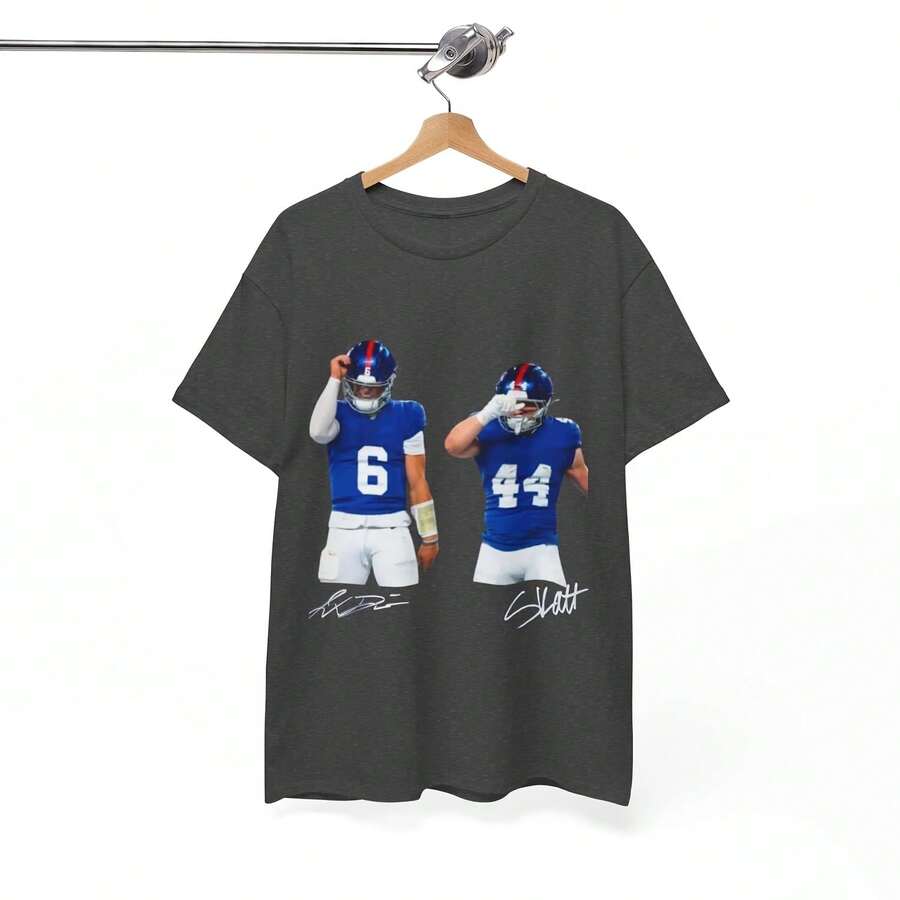 2026 Men's Short-Sleeved Jaxson Dart And Cam Skattebo New York Giant T-Shirt Signed Edition - Shape - View 1