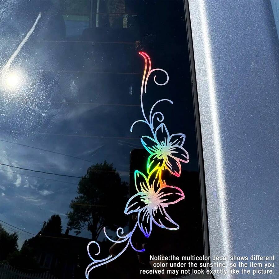 1 Pc Lily Flower Vinyl Car Decal, Cute Y2K Floral Sticker For Car Window Bumper Helmet, Easy To Apply - A - View 1