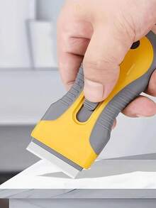 1pc Dual-Color Cleaning Scraper, Suitable For Kitchen, Bathroom, Home Use, Retractable Glue Remover Small Shovel, Car Film Glass Multi-Function Tool, Floor Scraper, Wallpaper Removal Shovel - Yellow - View 3