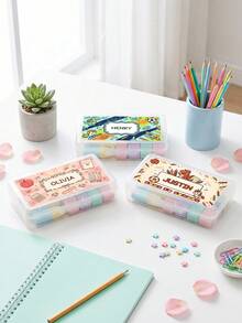 1pc Custom Text Pencil Case, Transparent Stationery Storage Box, Custom Cartoon Pattern Pencil Box, Back To School Supplies Gift - Multicolor - View 6