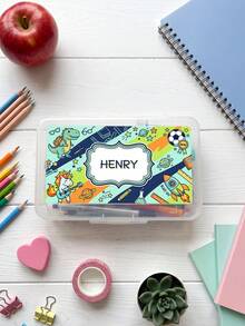 1pc Custom Text Pencil Case, Transparent Stationery Storage Box, Custom Cartoon Pattern Pencil Box, Back To School Supplies Gift - Multicolor - View 12
