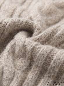 Women's Apricot V Neck Cable Knit Sweater, Textured Cropped Long Sleeve Casual Pullover, Versatile Fall Winter Daily Knit Top - Beige - View 9