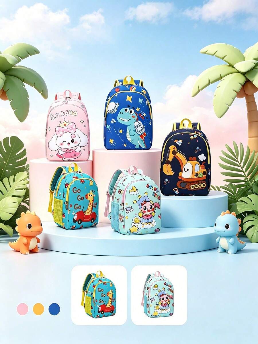 1PC Cartoon Dinosaur, Rabbit, Excavator Backpack, Suitable For Daily Outings, Travel, Can Easily Accommodate Daily Essentials, Versatile Item, Suitable For Various Styles And Occasions. - Multicolor - View 1