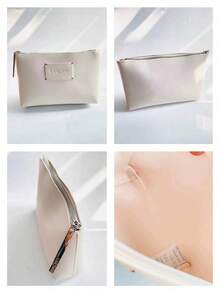 Lancôme Matte Ivory Waterproof Faux Leather Cosmetic Bag, No Rivet Stitched Label, Portable Foldable Travel Makeup Organizer Bag LANCOME-GIFT-15 - White - View 5