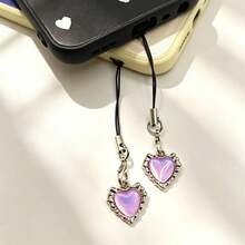 2 buah Gantungan Ponsel Bentuk Hati Berlian Merah Muda - Baby Pink - View 8