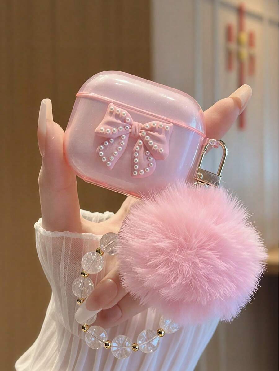 Cute Shiny Bow Crystal Earphone Protective Case Pendant Compatible With Pro3/Pro2, Also Compatible With 4/3/1/2 Earphone Protective Case - Pink - View 1