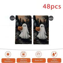 2/4/48pcs Halloween Series Moonlit Pumpkin Ghost Pattern Printed Kitchen Towels - Super Soft, Highly Absorbent Polyester Dish Cloths And Hand Towels, Perfect For Holiday Decor, Kitchen Decor, Party Decor. - Multicolor - View 13